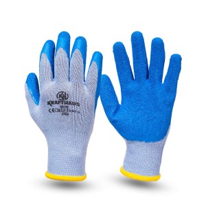 Blue Crinkle Latex Palm Coated Gloves